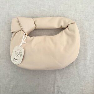 Melie Bianco Alexandra Bag 11in x 6in Cream Top Knot Purse Neutral Minimalist